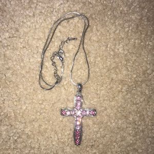 Pink crystal cross necklace